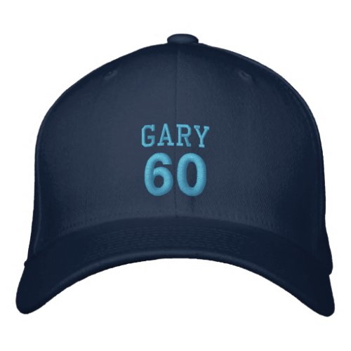 60 Birthday Custom Name NAVY Hat BLUE Embroidery