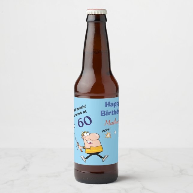 60 Birthday Golfer Beer Bottle Label (Front)