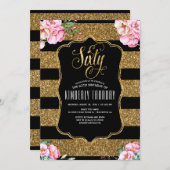 60 Birthday Party Invitations - Floral Gold Glitte (Front/Back)