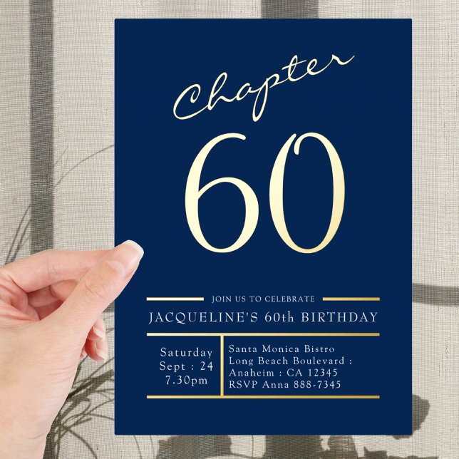 60 Blue 60th Birthday Party Gold Foil Invitation (Creator Uploaded)