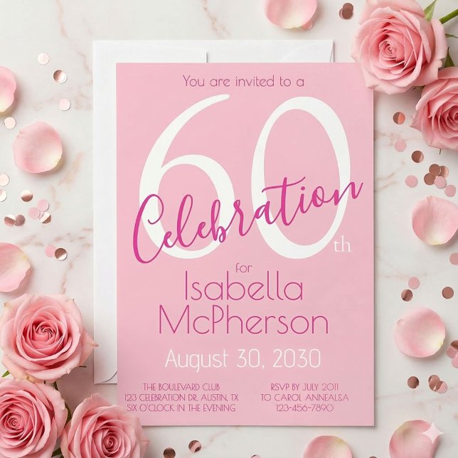 60 Celebration Blush Pink 60th Birthday Party Invitation (Creator Uploaded)