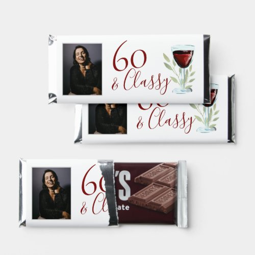 60  Classy Red Wine Glass 60th Birthday Photo Hershey Bar Favors