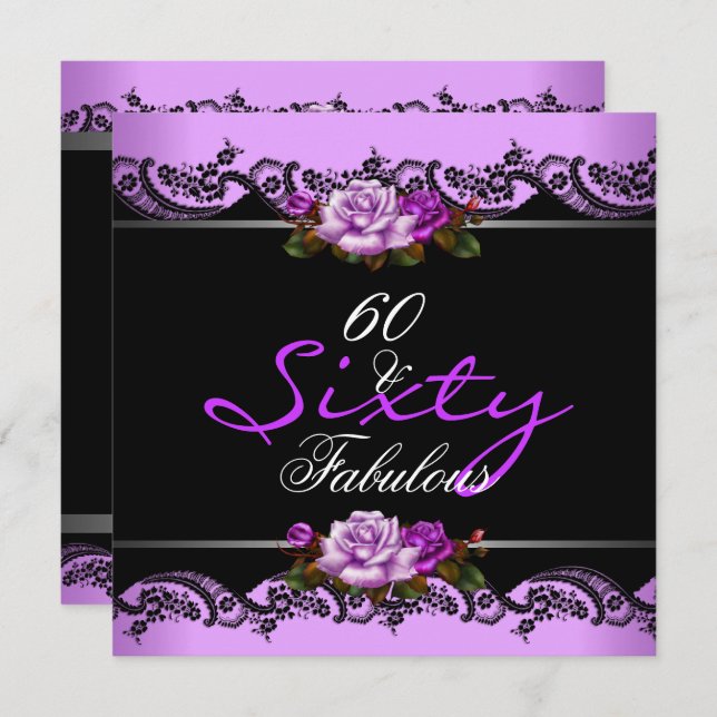 60 & Fabulous 60th Birthday Party Mauve Roses Invitation (Front/Back)