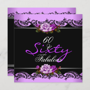 60 & Fabulous 60th Birthday Party Mauve Roses Invitation