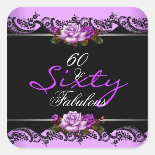 60 Fabulous 60th Birthday Party Mauve Roses Square Sticker