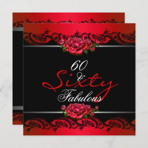 60 & Fabulous 60th Birthday Party Red Roses Invitation
