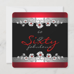 60 & Fabulous 60th Birthday Party Silver Red 2 Invitation