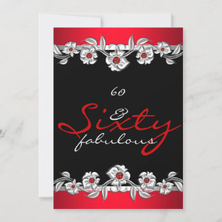 60 & Fabulous 60th Birthday Party Silver Red 2a Invitation