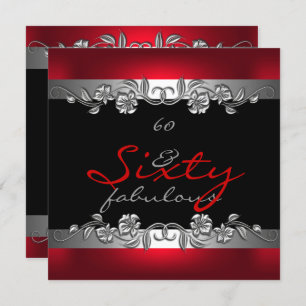 60 Fabulous 60th Birthday Party Silver Red Invitation