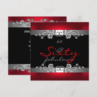 60 Fabulous 60th Birthday Party Silver Red Invitation