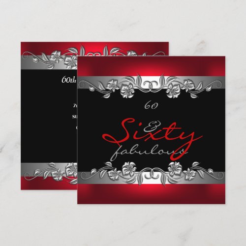 60 &amp; Fabulous 60th Birthday Party Silver Red Personalized Invitation