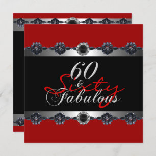 60 & Fabulous 60th Birthday Party Silver Red Invitation