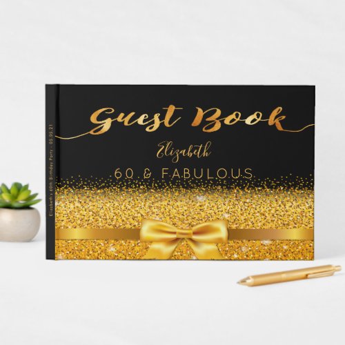 60 fabulous birthday black gold bow elegant guest book