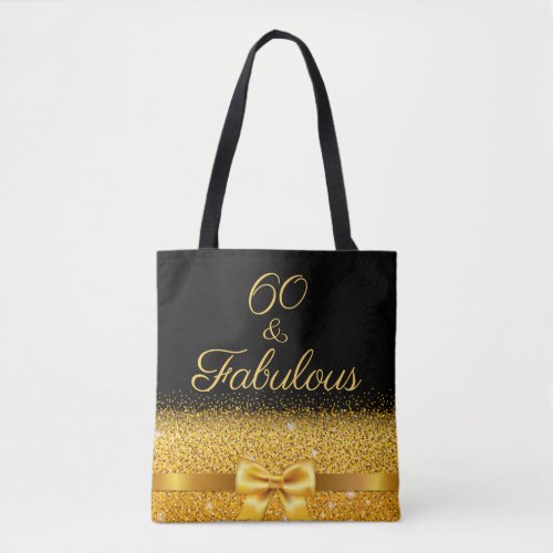 60 fabulous birthday black gold elegant bow tote bag