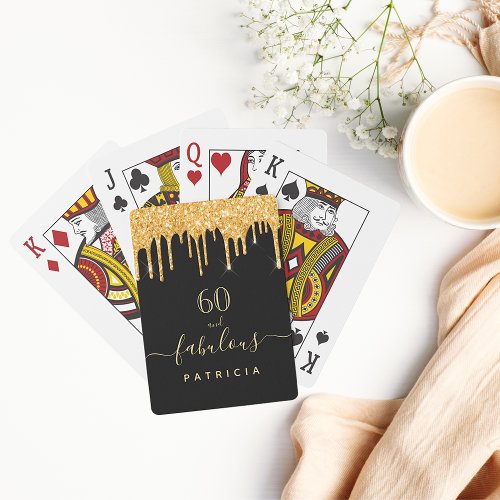 60 fabulous birthday black gold glitter drips name poker cards