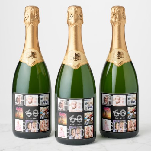 60 fabulous birthday black photo collage sparkling wine label