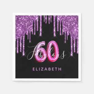 60 Fabulous birthday black purple glitter sparkle Napkins