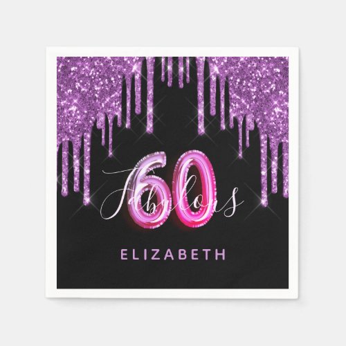 60 Fabulous birthday black purple glitter sparkle Napkins