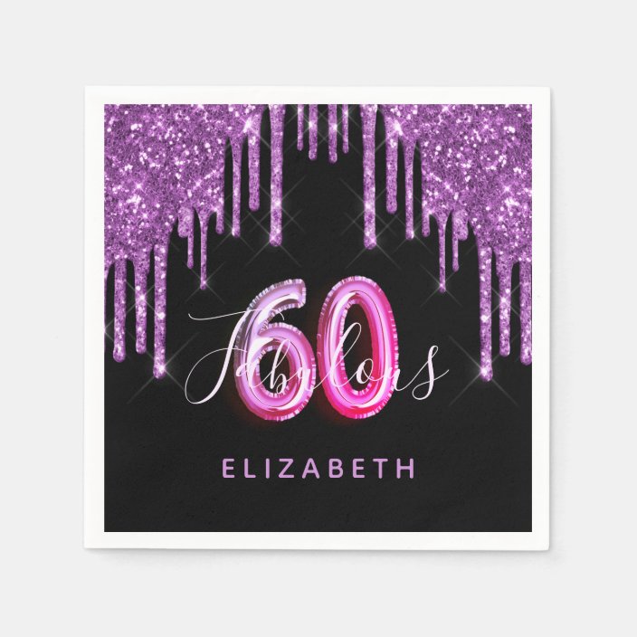 60 Fabulous birthday black purple glitter sparkle Napkins | Zazzle.com