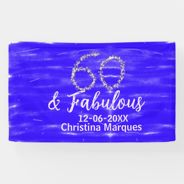 60 & fabulous birthday blue silver add name date banner (Horizontal)