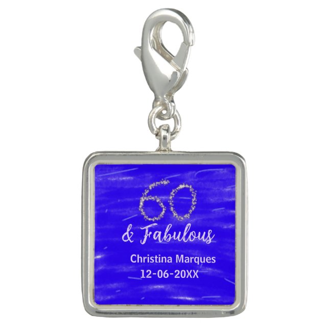 60 & fabulous birthday blue silver add name date charm (Front)