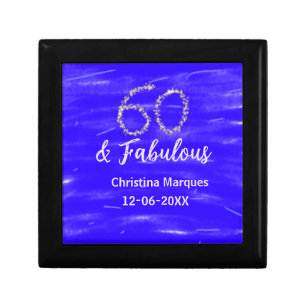 60 & fabulous birthday blue silver add name date gift box