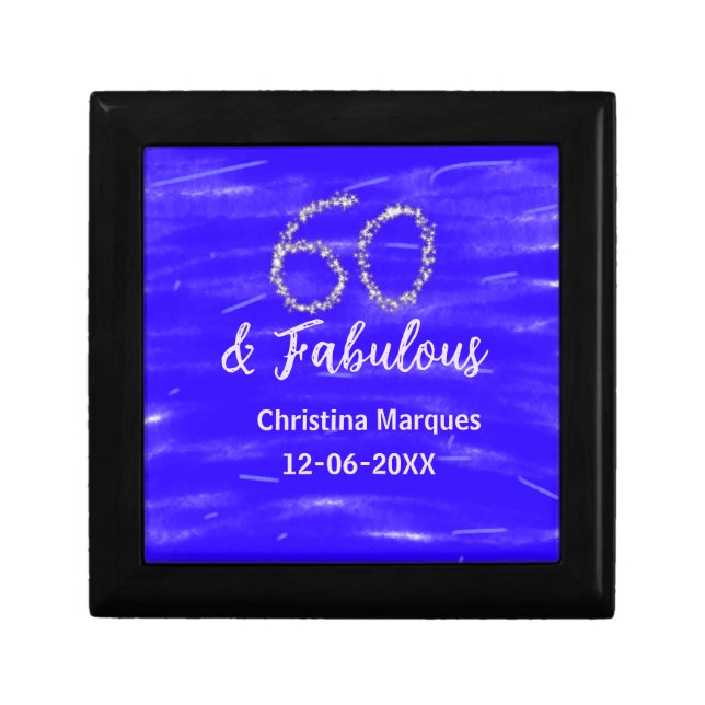 60 & fabulous birthday blue silver add name date gift box (Front)