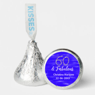 60 & fabulous birthday blue silver add name date hershey®'s kisses®