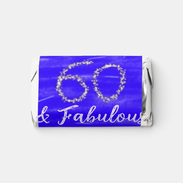 60 & fabulous birthday blue silver add name date hershey's miniatures (Front)