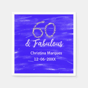 60 & fabulous birthday blue silver add name date napkins
