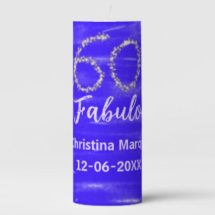 60 & fabulous birthday blue silver add name date pillar candle