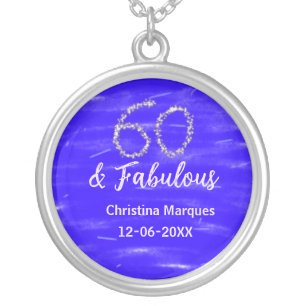 60 & fabulous birthday blue silver add name date plated necklace