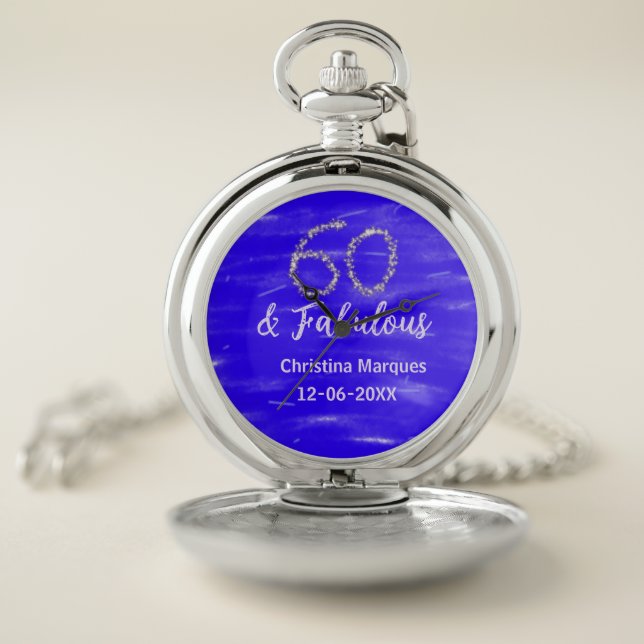 60 & fabulous birthday blue silver add name date pocket watch (Inside)