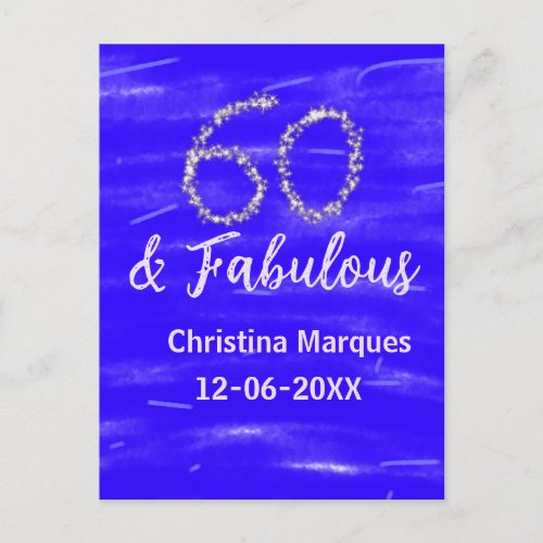 60 & fabulous birthday blue silver add name date