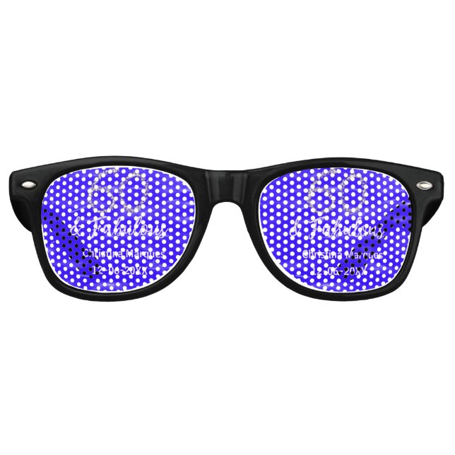 60 & fabulous birthday blue silver add name date retro sunglasses (Front)