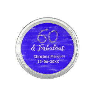 60 & fabulous birthday blue silver add name date ring
