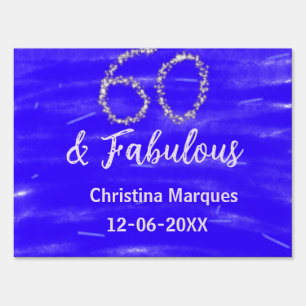 60 & fabulous birthday blue silver add name date sign