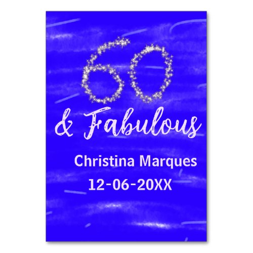 60 & fabulous birthday blue silver add name date
