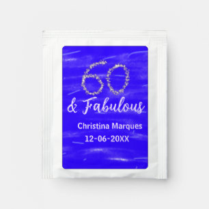60 & fabulous birthday blue silver add name date tea bag drink mix