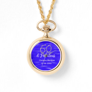 60 & fabulous birthday blue silver add name date watch