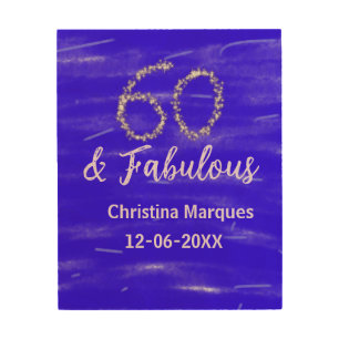 60 & fabulous birthday blue silver add name date wood wall art
