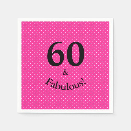 60  Fabulous Birthday Bright Pink Polka Dots Napkins