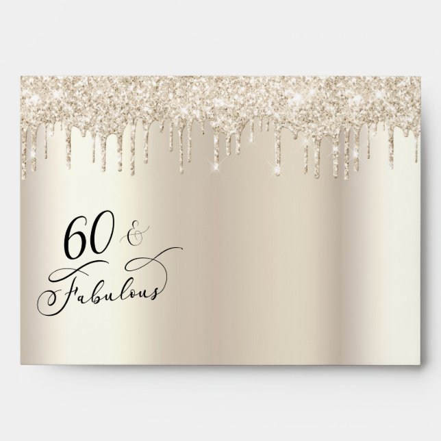 60 Fabulous Birthday Champagne Gold Glitter Envelope (Front)