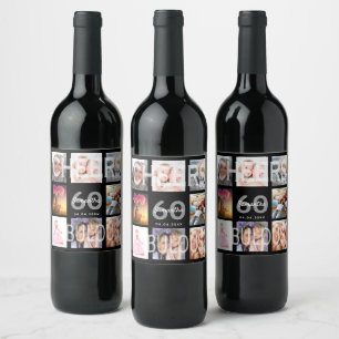 60 & fabulous birthday custom photo collage black wine label