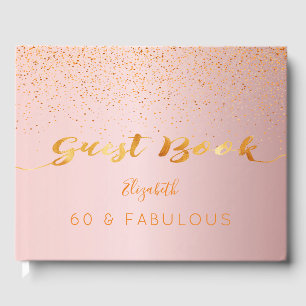 60 Fabulous birthday dusty rose confetti Guest Book