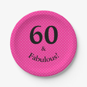 60 & Fabulous Birthday Feminine  Pink Polka Dots Paper Plates