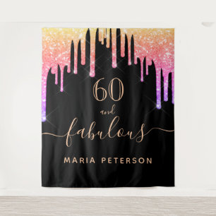 60 fabulous birthday glitter black pink gold tapestry