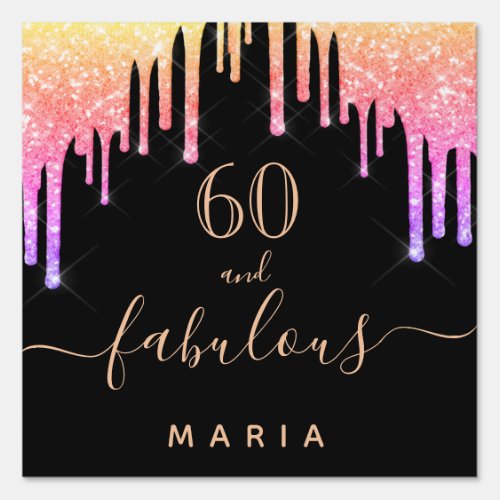 60 fabulous birthday glitter black rainbow sparkle sign