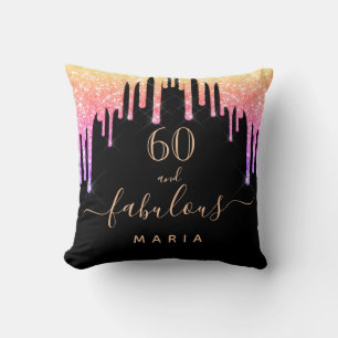 60 fabulous birthday glitter black rainbow sparkle throw pillow