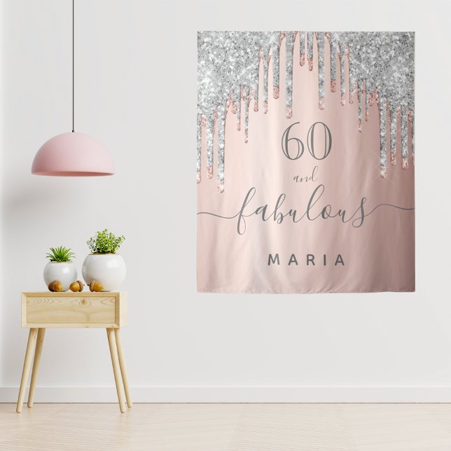 60 fabulous birthday glitter rose gold silver tapestry (Creator Uploaded)